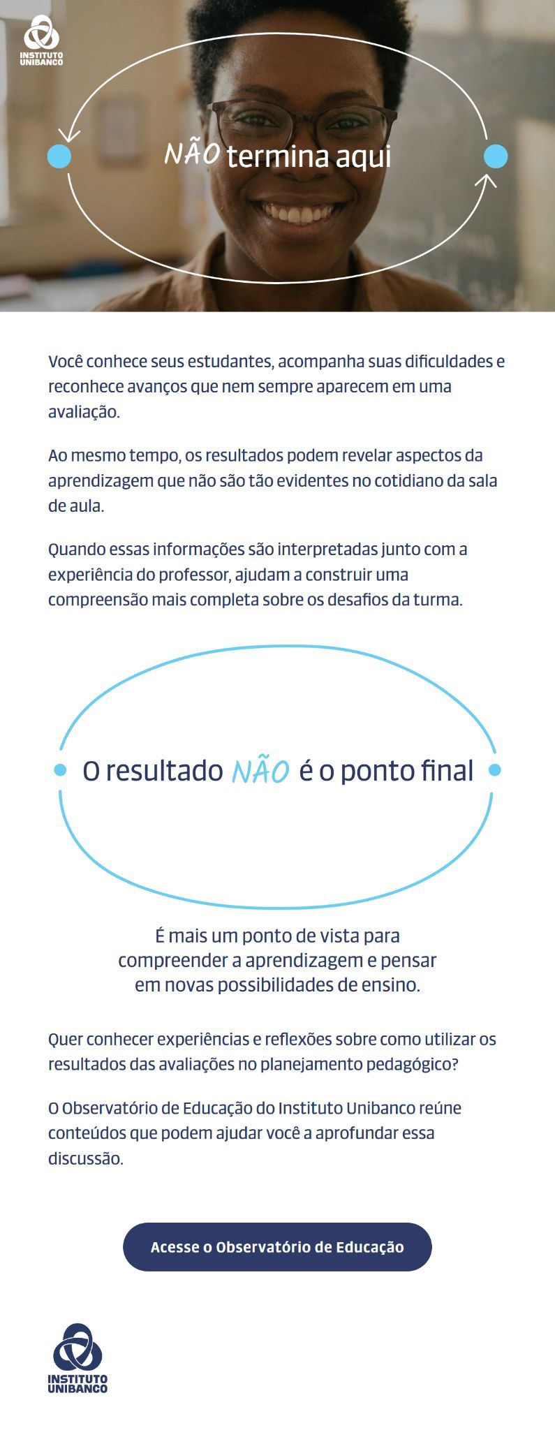 E-mail de CRM para professores, opção 2: foto de professora sorrindo dentro da oval.